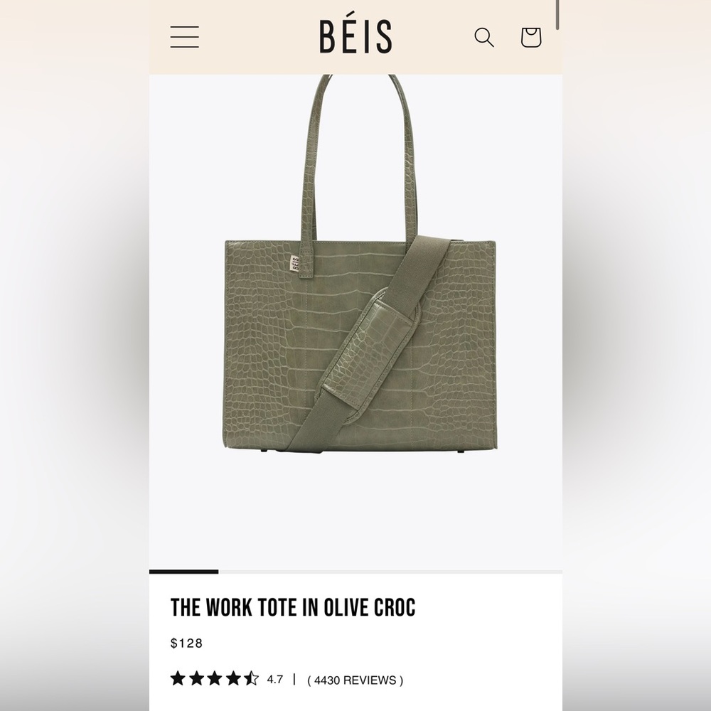 NWOT Beis Work Tote in Olive Croc
